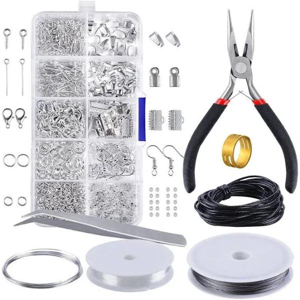 PP OPOUNT Jewelry Findings Set Jewelry Making Kit Jewelry Findings Starter Kit Jewelry Beading Making and Repair Tools Kit Pliers Silver Beads Wire