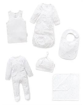 David Jones Purebaby Newborn Hospital Pack (0000-000) in Pale Grey Leaf W Spot, Size 000