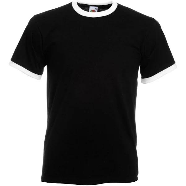 Fruit of The Loom Mens Ringer Short Sleeve T-Shirt Black/White L