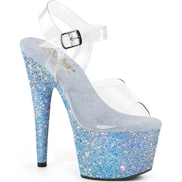 Pleaser ADORE-708LG Clear/Baby Blue Glitter Size 12