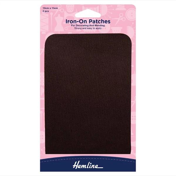 Hemline Iron-on Polycotton Twill Patches, 2 Piece 10cm x 15cm Brown