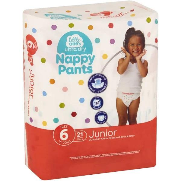 Little Ones Ultra Dry Nappy Pants Size 6 (15-20kg) Junior 21 Pack