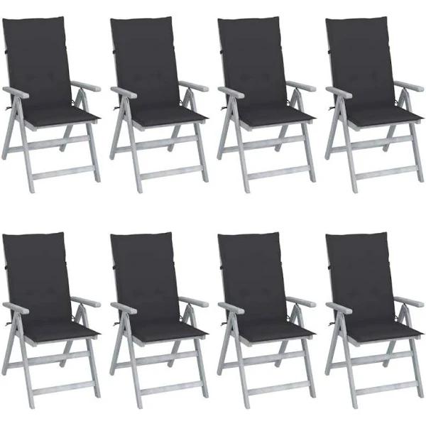 vidaXL Garden Reclining Chairs with Cushions 8 Pcs Grey Solid Wood Acacia