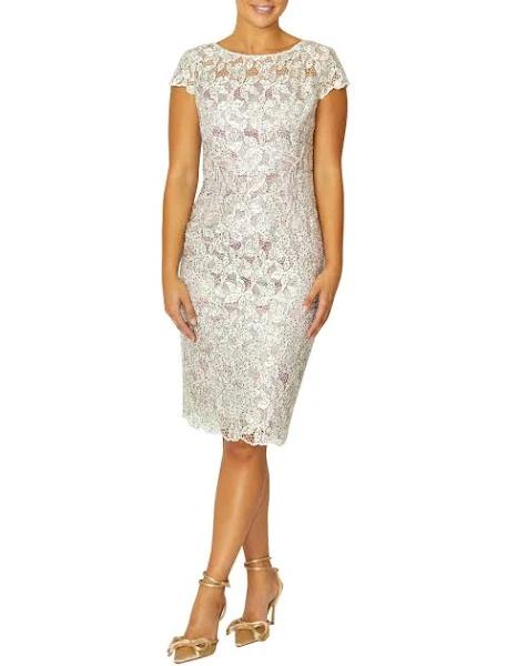 Women's Sequin Lace Shift Dress in Ivory | Venetia 14 / Pearl