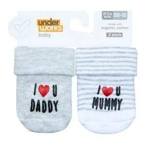 2 Pack Underworks Baby Organic Cotton Socks