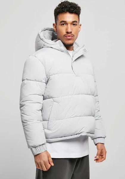 Mens Hooded Cropped Pull Over Down Jacket - Light Asphalt