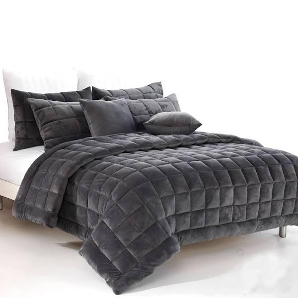 Alastairs Augusta Faux Mink Charcoal Quilt Set, Super King