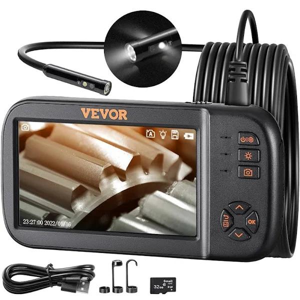 VEVOR Triple Lens Industrial Endoscope 4.5" Screen Borescope Inspection Camera with 8 Led Lights 1080p Sewer Camera IP67 Waterproof Drain Snake