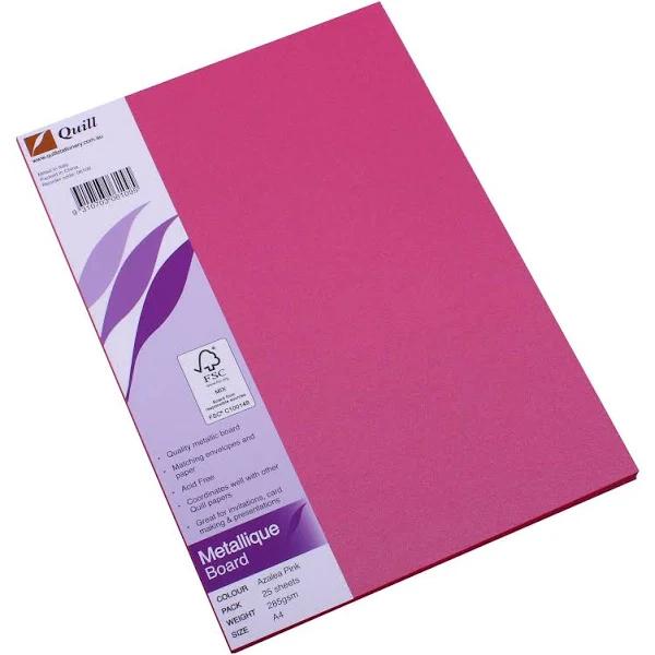 Quill Metallique Board 285gsm A4 Azalea Pink 25 Pack