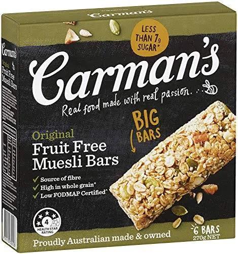 Carman's Original Fruit Free Muesli Bars 6 Pack 270g