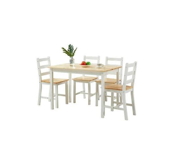 Wooden Table and Chairs 5-Piece Dining Set Kitchen Furniture-Oak & White