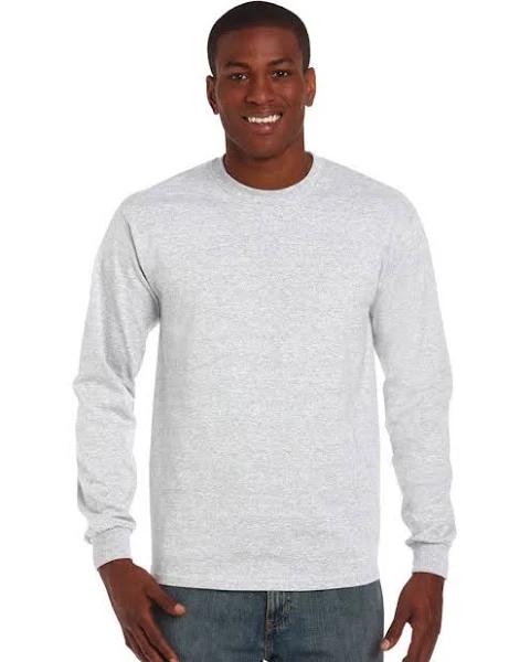 Gildan Mens Plain Crew Neck Ultra Cotton Long Sleeve T-Shirt Ash Grey S