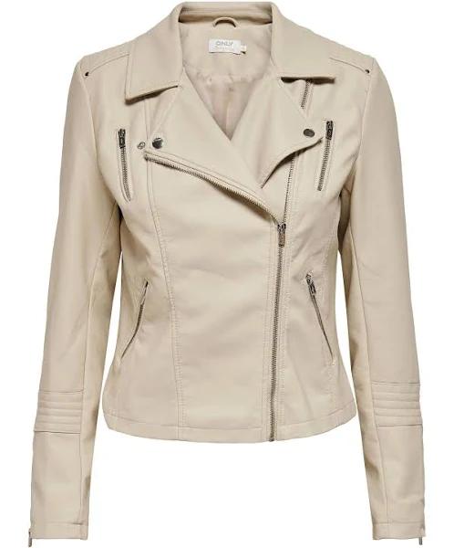 Only Gemma Fax Leather Biker Jacket Beige