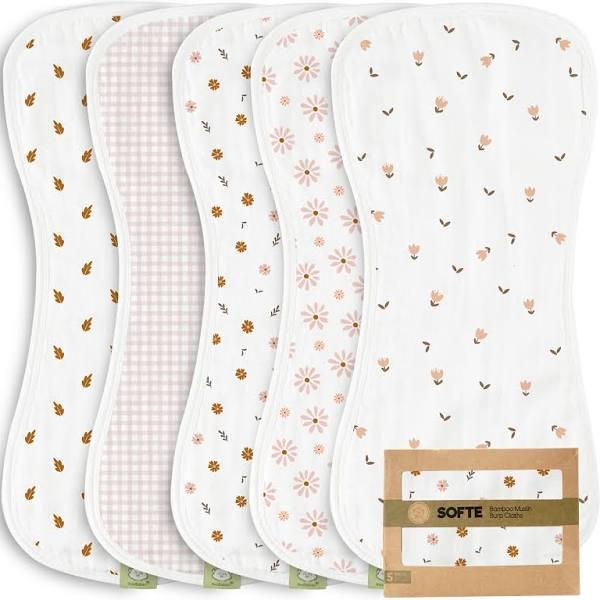 KeaBabies 5-Pack Muslin Baby Burp Cloths - Organic White Bamboo Cotton Burp Cloth - Burp Rags - Neutral Burp Clothes for Baby Boy, Girl, Newborn,