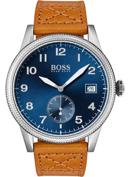 Hugo Boss Brown Leather Blue Dial Chronograph Men's Watch - 1514002