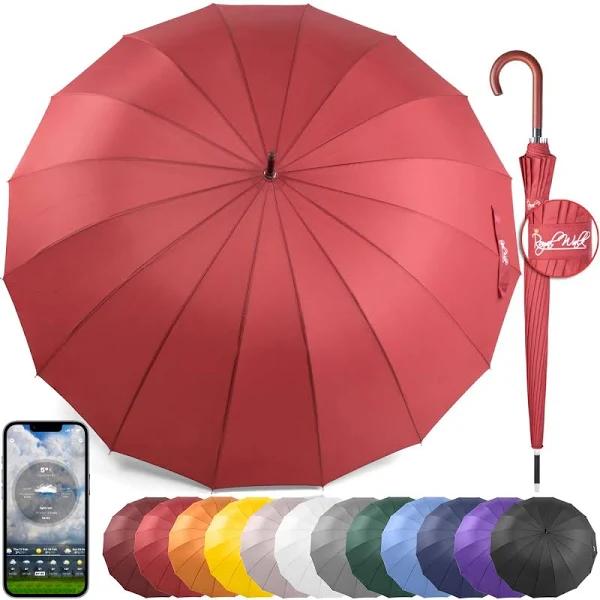 Royal Walk Windproof Large Umbrella For Rain 54 Inch Automatic Open For 2 Persons Wind Resistant Big Golf Umbrellas For Adult Men Women Classic