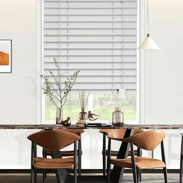 Curtain Wonderland 50mm Embossed Grain PVC Faux Wood Venetian Blinds White 137cm or 225cm Drop