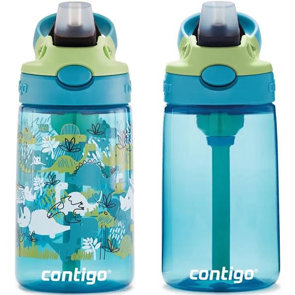 Contigo Kids Straw Water Bottle with Autospout Lid, 14oz., 2 Pack, Eggplant & Dinos