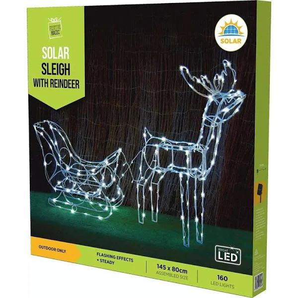 White Solar Christmas Led Sleigh With Reindeer 160L