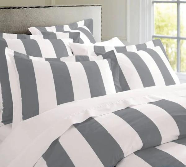 Rans Oxford Stripe Quilt Cover Set (Charcoal) - Single