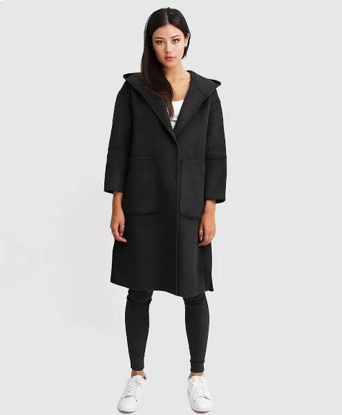 Belle & Bloom Walk This Way Black Wool Blend Oversized Coat Black XS