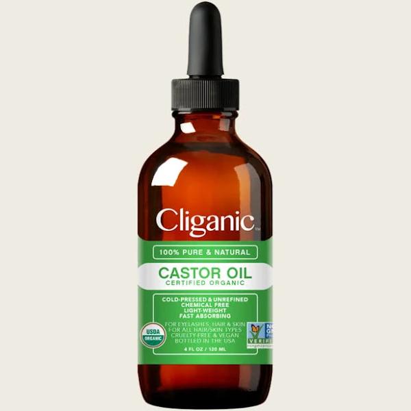 Cliganic Organic Castor Oil, 100% Pure (4oz with Eyelash Kit) - for