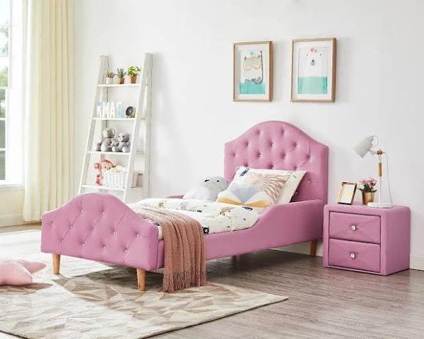 All 4 Kids Kinsley Single PU Leather Upholstered Bed - Pink