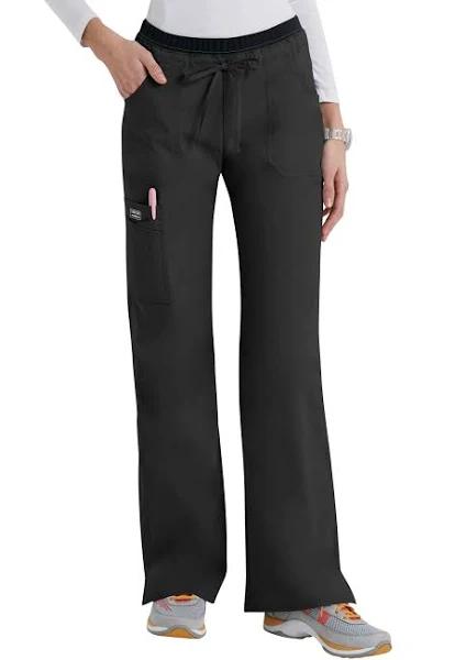 Cherokee Workwear Core Stretch 24001 Scrubs Pants Womens Low Rise Drawstring Cargo Black