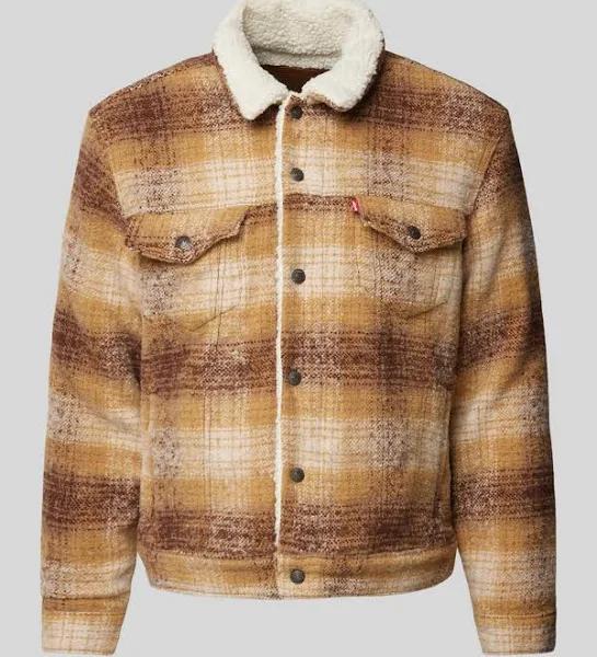 Levi's Type 3 Check Sherpa Borg Lined Trucker Jacket in Brown