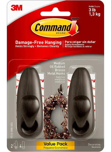 Command Forever Classic Metal Hook, Medium, Oil Rubbed Bronze, 2-Hooks