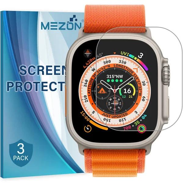 [3 Pack] MEZON Apple Watch Ultra (49 mm) Ultra Clear TPU Film Screen Protectors Shock Absorption (Apple Watch Ultra, Clear)