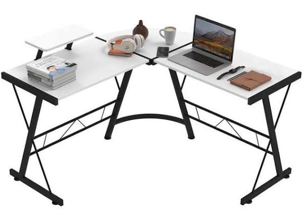 Advwin L-shaped Corner Desk With Laptop Stand, White