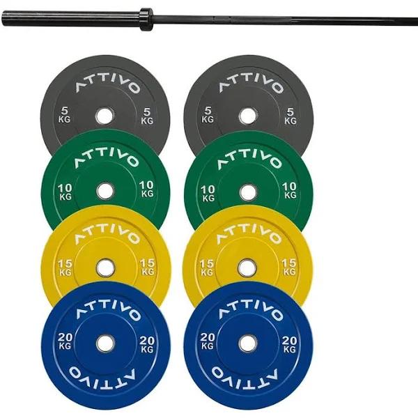 Olympic Bar 20kg and Bumper Plates Combo | Gym Plus Australia Remarkables Bar 20kg + 100kg Colour Plates