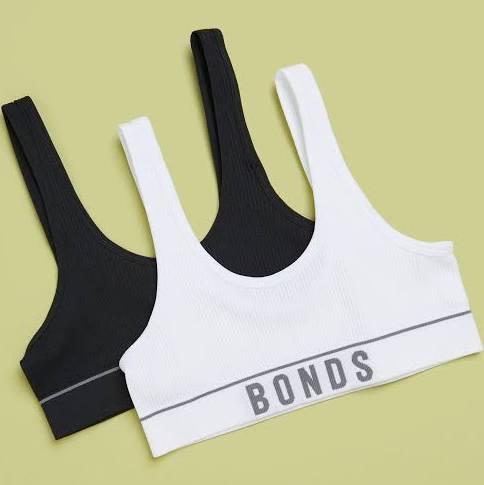 Bonds Girls Original Rib Tank Crop 2 Pack - Black & White