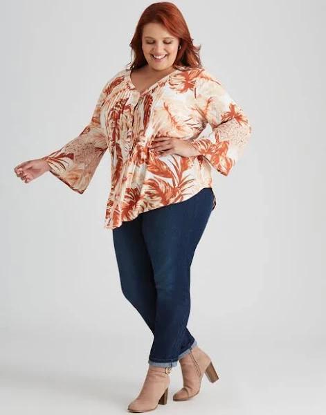 Beme - Plus Size - Womens Tops - 3/4 Sleeve Lace Insert Pintuck Blouse