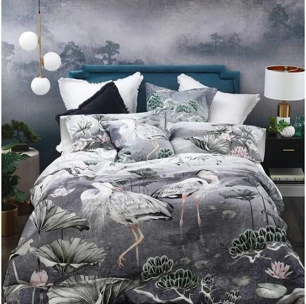 mm Linen Orient Quilt Cover Set Range Daybreak - Queen / Grey