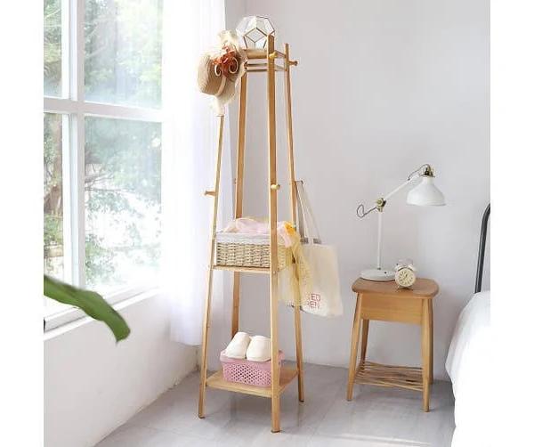 3 Tier Eco-friendly Bamboo Coat Rack Clothes Shelf Stand