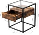 VASAGLE Rustic Brown and Black Tempered Glass Side Table With Drawer and Shelf