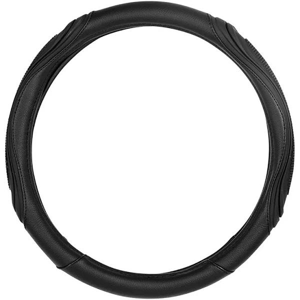 SCA Steering Wheel Cover Leather Look Rubber Grip Black 380mm Diameter