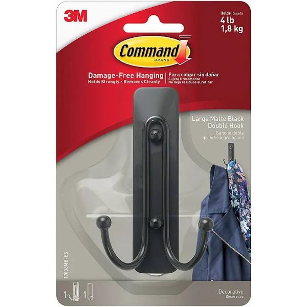 Command Decorative Hook 17036MB-ES Large Double Matte Black