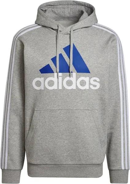 Adidas Men's Big Logo 3 Stripe Fleece Hoodie (Medium Grey Heather/White, Size L)