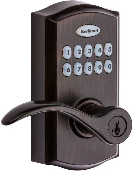 Kwikset SmartCode 955 Keypad Electronic Lever Door Lock Deadbolt Alternative with Pembroke Door Handle Lever Featuring Smartkey Security in Venetian