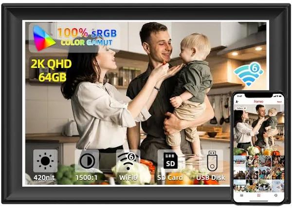 2K 64GB 11inch Digital Picture Frame WiFi6&5G Digital Photo Frame 1920x1280 FHD IPS Touch Screen 100% sRGB,Share Photos & Videos Via Frameo App,