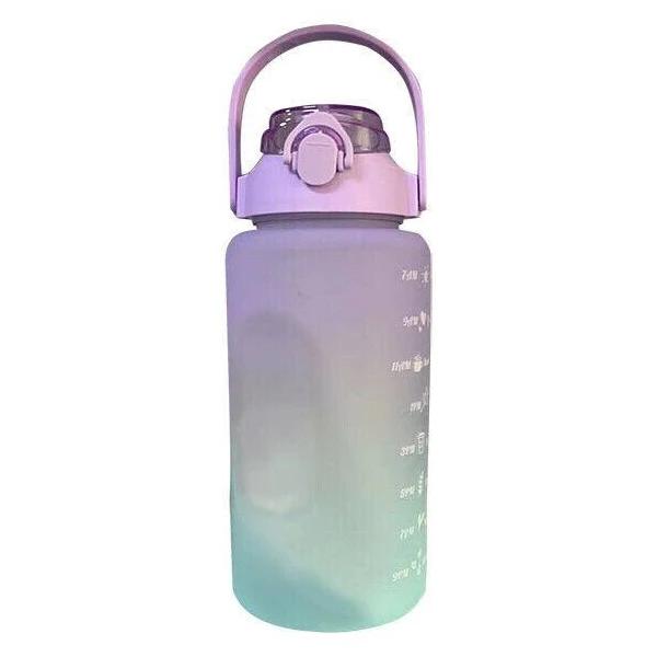 2L Water Bottle Motivational Drink Flask with Time Markings BPA Free Sports Gym - Purple