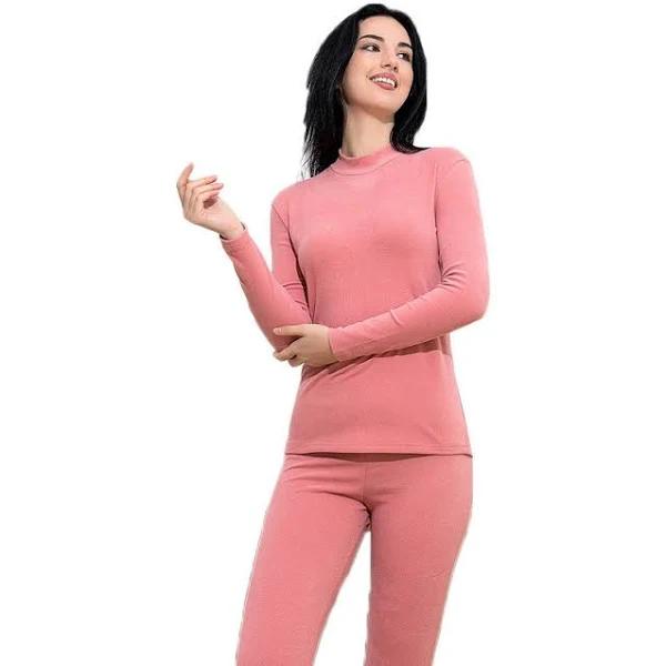 Amoretu Womens Soft Thermal Underwear Set Plush Lined Half Turtleneck-Pink - 2XL - AfterPay & zipPay Available