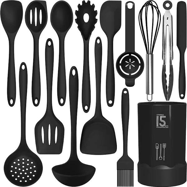 Silicone Cooking Utensils Set - 446f Heat Resistant Kitchen Utensils,Turner Tongs,Spatula,Spoon,Brush,Whisk.Kitchen Utensil Gadgets Tools Set For Nons