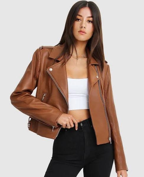 Belle & Bloom Just Friends Leather Jacket Brown S