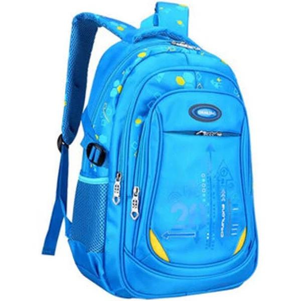 Nylon Large Waterproof Backpack Children School Bag for Middle Primary School Student Skyblue