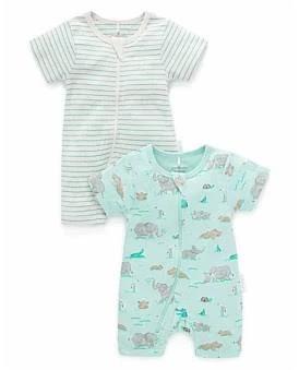 David Jones Purebaby 2 Pack Zip Growsuit in Water Hole Print, Size 0000