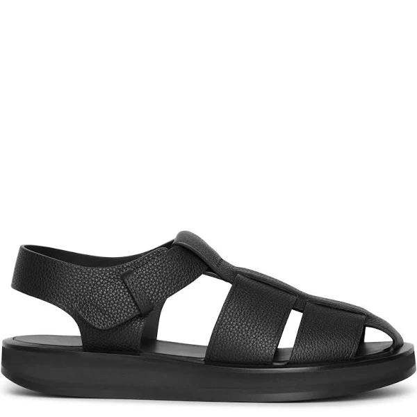 The Row Black Leather Fisherman Sandals